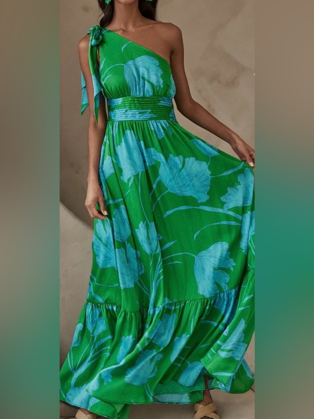 Sugarlips One-Shoulder Green and Blue Floral Maxi Dress NWT Medium - Picture 4 of 8